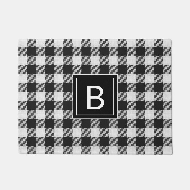Paillasson Ferme moderne Buffle noir Plaid Monogramme (Devant)