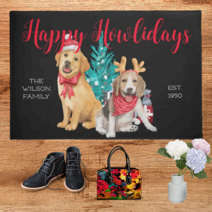 Paillasson Festin drôles chiens heureux Happy Howlidays noir