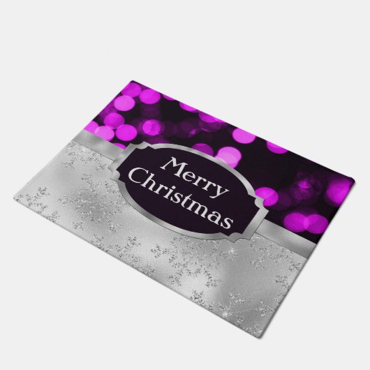 Paillasson Festive Purple Bokeh & Silver Parties scintillant  (Incliné)