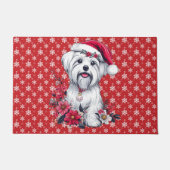 Paillasson Fête de fleurs Chien maltais avec Santa Hat Chien (Devant)