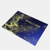 Paillasson Fête de Noël Arbre d'or Étoiles Marine Fêtes Bleue (Incliné)