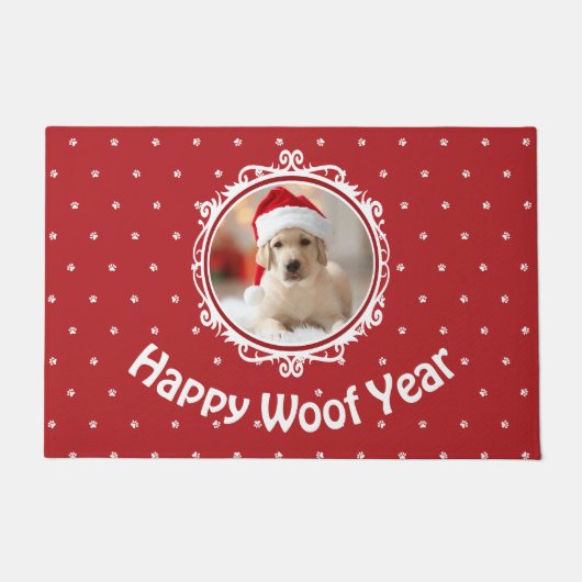 Paillasson Fête de Noël de l'Amoureux des chiens 'Happy Woof (Devant)