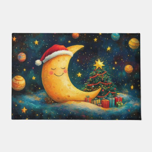 Paillasson Fête de Noël drôle Lune Galaxy (Devant)