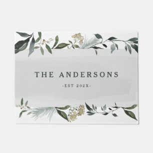 Paillasson Feuillage d'aquarelle de moutarde et d'olive perso