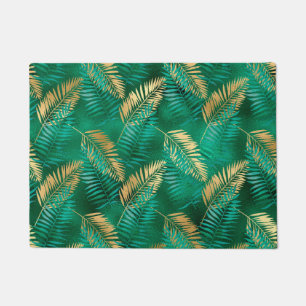 Paillasson Feuille de palmier vert émeraude Jungle dorée bril