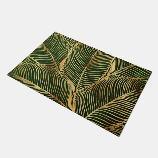 Paillasson Feuille d'or Forêt verte Élégant Motif (Incliné)