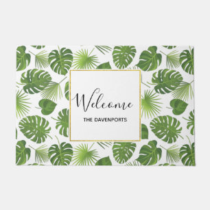 Paillasson Feuille écossais Green Tropical Bienvenue Motif