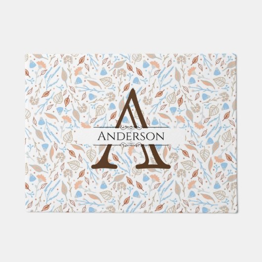 Paillasson Feuilles bleus et Brown | Monogram Fall Door Mat (Devant)