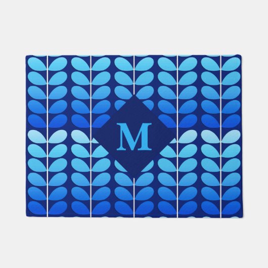 Paillasson Feuilles danois avec Monogramme, Marine et Bleu Co (Devant)