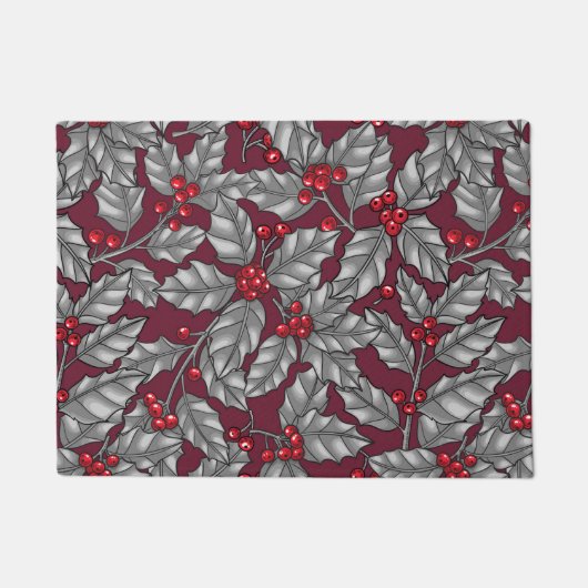 Paillasson Feuilles gris sur rouge foncé (Devant)