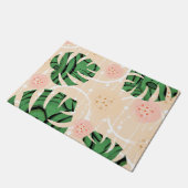 Paillasson Feuilles Monstera sur rose. (Incliné)