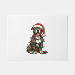 Paillasson Feux de Noël de Chien à mâchoire Santa Chapeau Noë