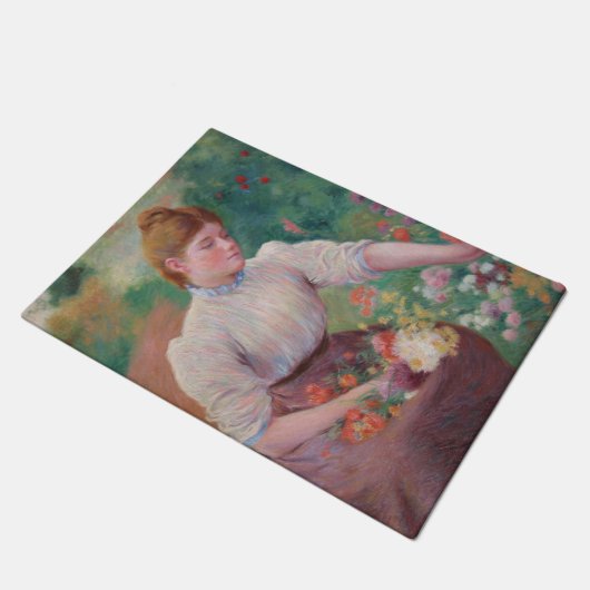Paillasson Fille cueillir des fleurs dans un jardin d'été (Incliné)