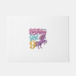 Paillasson Fille d'anniversaire 9 Licorne Dessin de gravure v