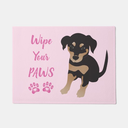 Paillasson Fille essuyer tes pattes rose chiot mignon (Devant)