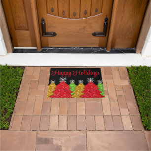 Paillasson Flacon de neige de l'arbre de Noël rouge étincelan