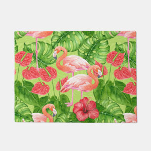 Paillasson Flamant rose et plantes tropicaux