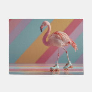Paillasson Flamant Rose Fantaisiste sur des Patins à Roulette