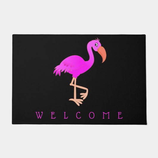 Paillasson Flamant rose mignon - Heureux - Bienvenue (Devant)