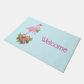 Paillasson Flamant rose rose à Santa Hat Noël Whimsical (Incliné)