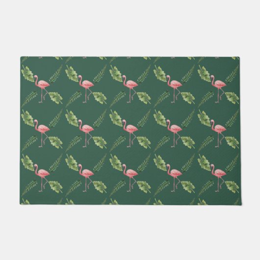 Paillasson Flamant rose rose Parmat vert foncé (Devant)
