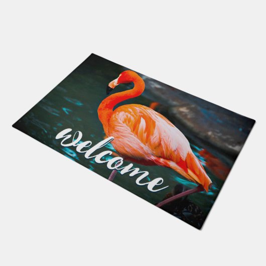 Paillasson Flamant rose rose Photo Welcome Script mignon Colo (Incliné)