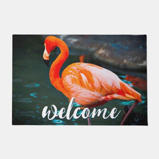 Paillasson Flamant rose rose Photo Welcome Script mignon Colo (Devant)