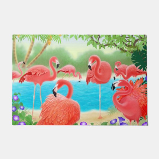 Paillasson Flamant rose rose tropicale (Devant)