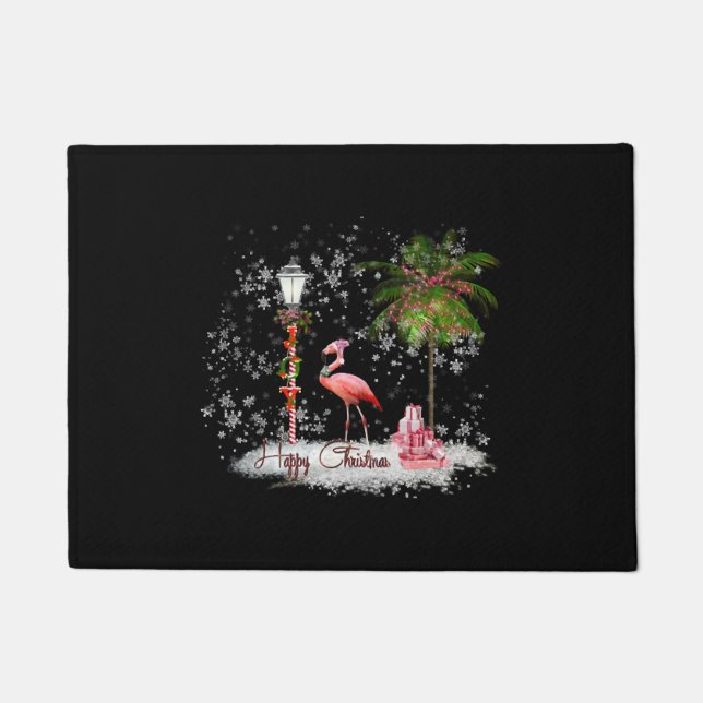 Paillasson Flamant rose voeux de Noël (Devant)
