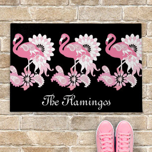 Paillasson Flamingo Rose Noir Moderne Fantaisiste