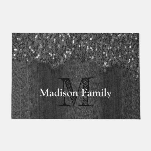Paillasson Flamme blanc noir scintille bois rustique Monogram (Devant)