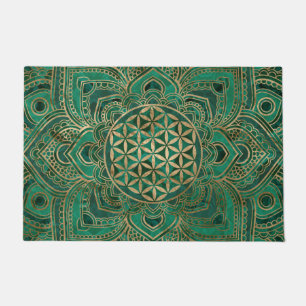 Paillasson Fleur de la vie dans Lotus - malachite et or