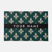 Paillasson Fleur de Lis, Beige on Green, Royal, Your Name (Devant)