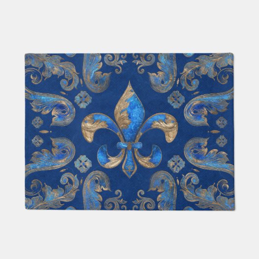 Paillasson Fleur de lis ornement de luxe - marbre bleu (Devant)