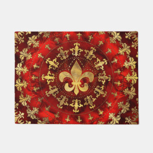 Paillasson Fleur de lis ornement Marbre rouge et or