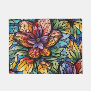 Paillasson Fleur de mosaïque Abstraite colorée et Feuilles