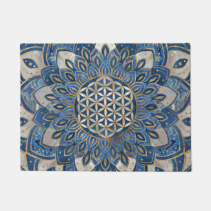 Paillasson Fleur de vie à Lotus - Marbre bleu et perle