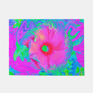 Paillasson Fleur d'Hibiscus rose et rouge psychédélique
