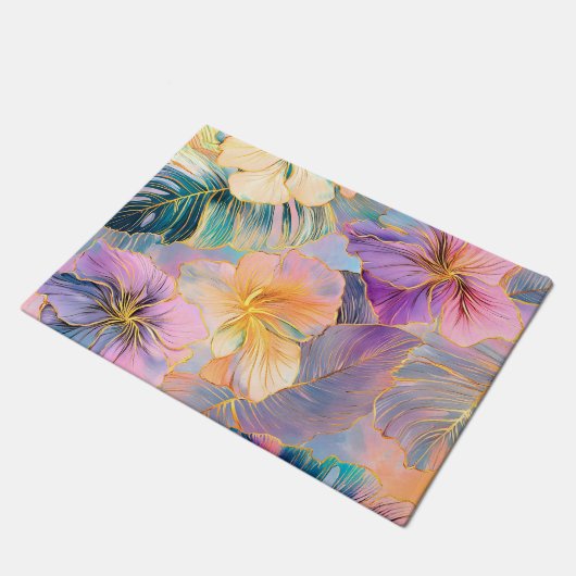 Paillasson Fleur Exotique Feuille en fleurs bleues (Incliné)