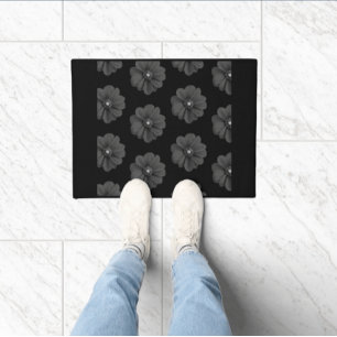 Paillasson "Fleur illustrée en Motif gris-noir"