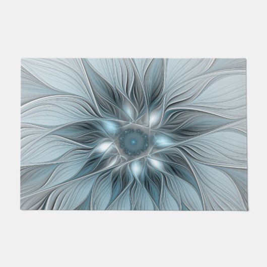 Paillasson Fleur Joyeuse Abstrait gris bleu floral Fractal (Devant)