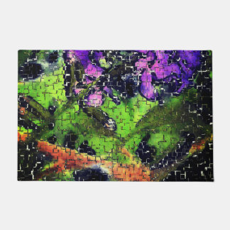 Paillasson Fleur Lilac et feuilles âgés en mosaïque sculptée
