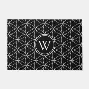 Paillasson Fleur noire et blanche de monogramme de la vie
