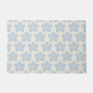 Paillasson Fleur Rétro Bleu Clair Et Crème