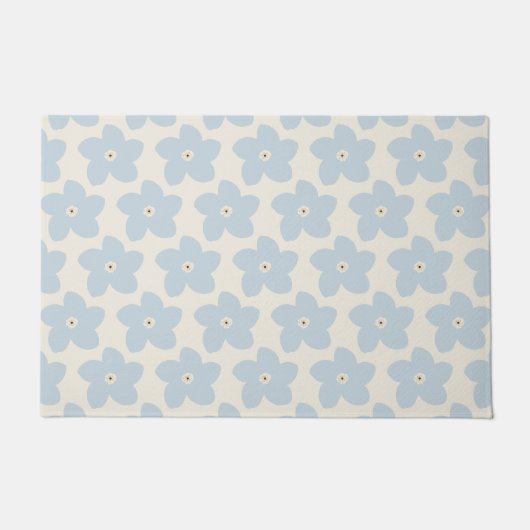 Paillasson Fleur Rétro Bleu Clair Et Crème (Devant)