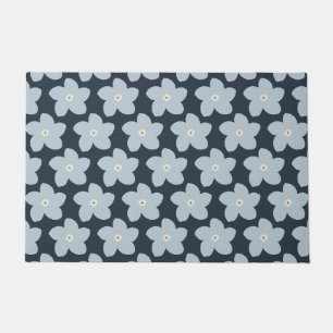 Paillasson Fleur Rétro Bleu Clair Et Navy