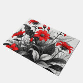 Paillasson Fleur rouge sur Plante noir blanc (Incliné)