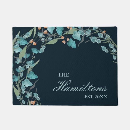 Paillasson Fleur sauvage d'aquarelle bleu marine (Devant)