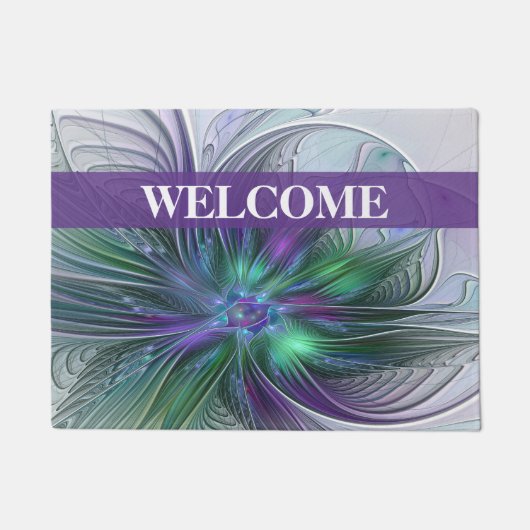 Paillasson Fleur vert violet Abstrait Art fractal Accueil (Devant)
