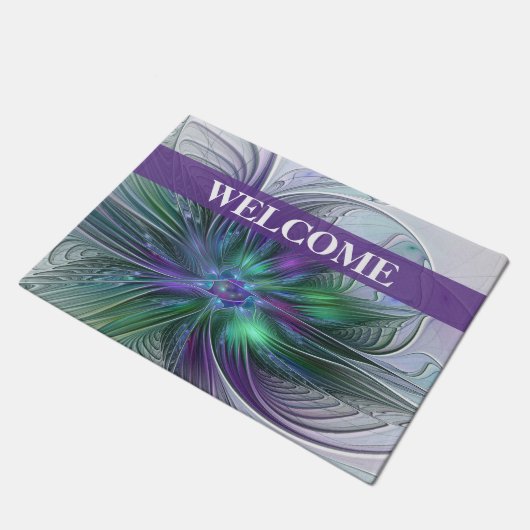 Paillasson Fleur vert violet Abstrait Art fractal Accueil (Incliné)